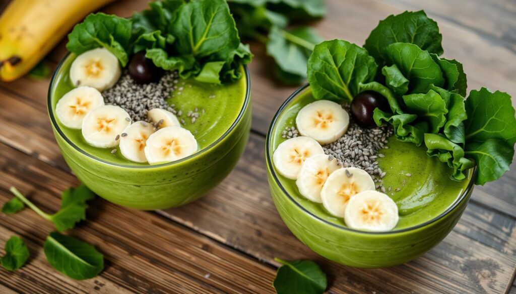 smoothie bowls with kale and spinach