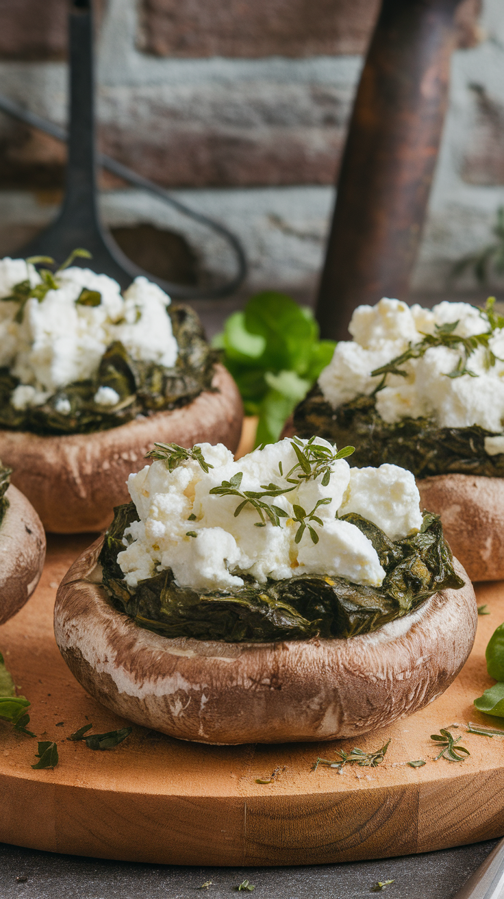 Stuffed portobello mushrooms with spinach and feta cheese