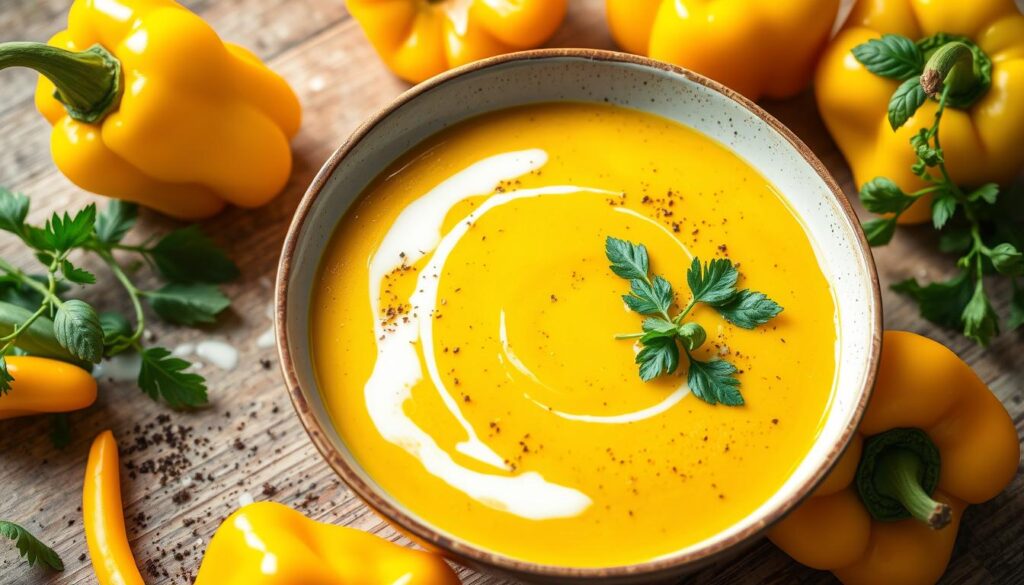 vegan yellow bell pepper soup