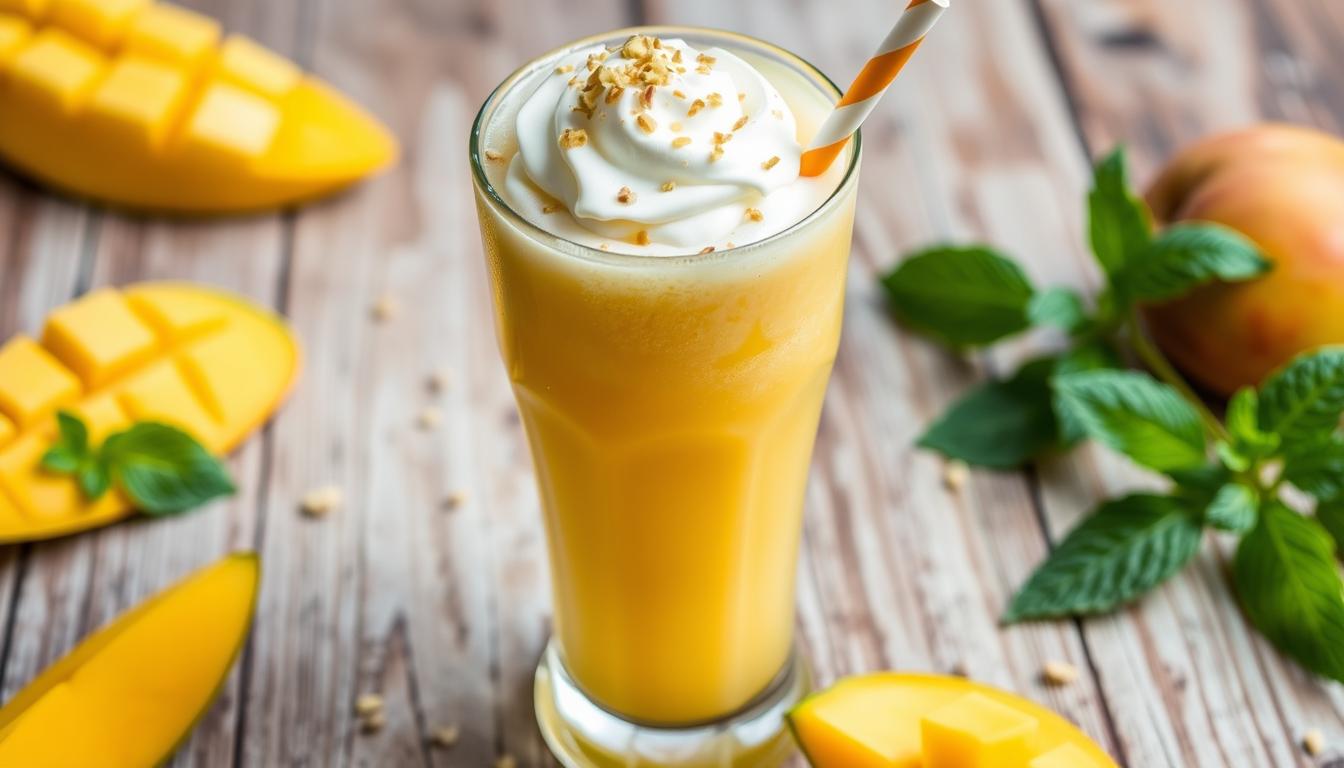 Virgin Mango Lassi Mocktail (lightly sweetened Indian yogurt drink)