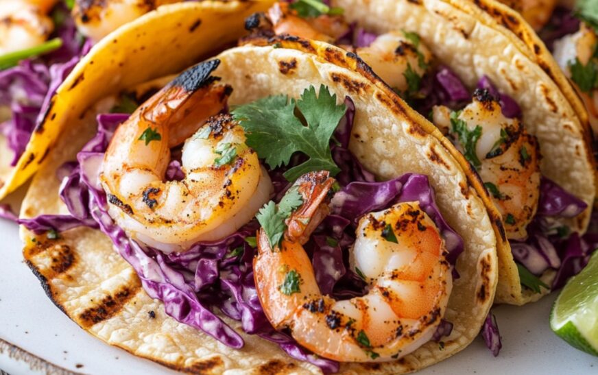 Herbed Grilled Shrimp Tacos with Cabbage Slaw Recipe