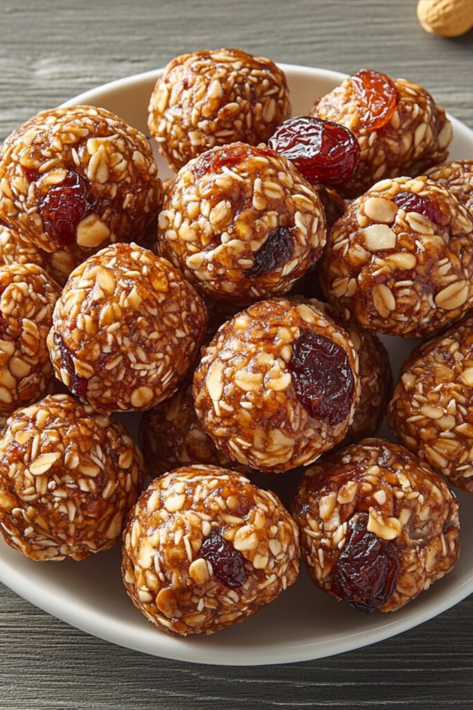 nutty-energy-bites-closeup.jpg
Alt Text: A close-up of Nutty Energy Bites made with chopped nuts and dried fruits, displayed on a neutral plate with scattered nuts around.