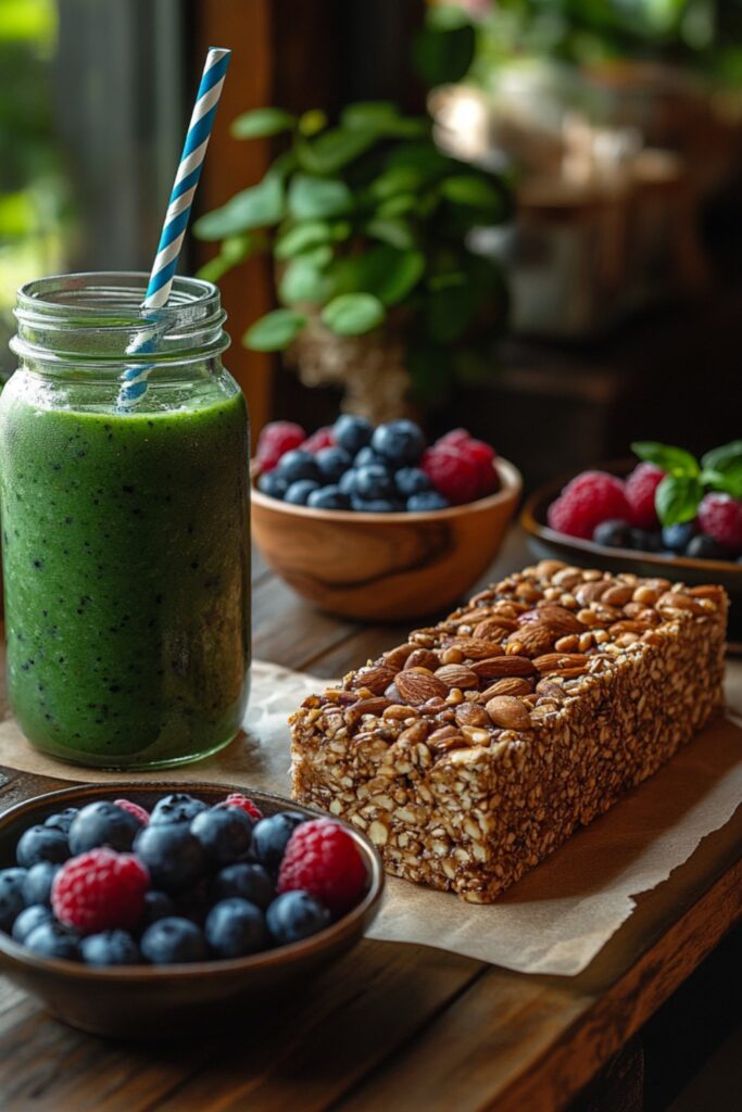 a variety of quick vegan breakfasts, like smoothies, bars, and overnight oats.