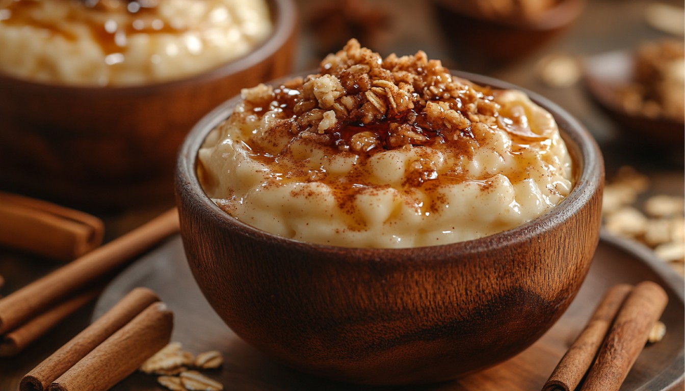 Decadent Cinnamon Honey Pudding with Crispy Granola