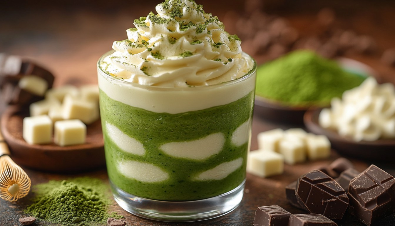 Layered Matcha and White Chocolate Mousse Delight