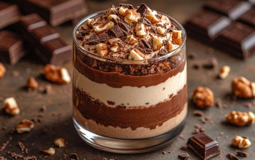 Decadent Vanilla and Chocolate Layered Dessert with Crushed Nuts